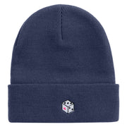 Rolling Dice Icon Embroidered 12 Inch Long Knitted Beanie - Navy OSFM