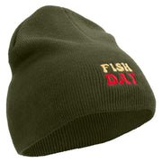 Fish All Day Embroidered 8 Inch Solid Knit Short Beanie Made in USA - Olive OSFM