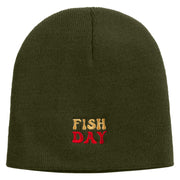 Fish All Day Embroidered 8 Inch Solid Knit Short Beanie Made in USA - Olive OSFM