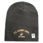 US Marine Corps Retired Symbol Embroidered 8 Inch Short Beanie Made in USA - Charcoal OSFM