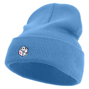 Rolling Dice Icon Embroidered 12 Inch Long Knitted Beanie - Sky-Blue OSFM