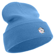 Rolling Dice Icon Embroidered 12 Inch Long Knitted Beanie - Sky-Blue OSFM