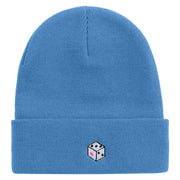 Rolling Dice Icon Embroidered 12 Inch Long Knitted Beanie - Sky-Blue OSFM