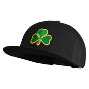 Clover Iron on Patched Flat Bill Snap Back Mesh Cap - Black OSFM