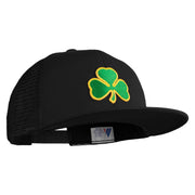 Clover Iron on Patched Flat Bill Snap Back Mesh Cap - Black OSFM