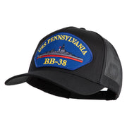 USS Pennsylvania BB 38 Blue Patched Solid Cotton Twill 5 panel Mesh Back Cap - Black OSFM