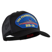USS Pennsylvania BB 38 Blue Patched Solid Cotton Twill 5 panel Mesh Back Cap - Black OSFM