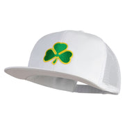 Clover Iron on Patched Flat Bill Snap Back Mesh Cap - White OSFM
