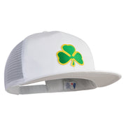 Clover Iron on Patched Flat Bill Snap Back Mesh Cap - White OSFM