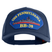 USS Pennsylvania BB 38 Blue Patched Solid Cotton Twill 5 panel Mesh Back Cap - Navy OSFM