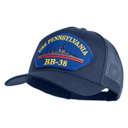 USS Pennsylvania BB 38 Blue Patched Solid Cotton Twill 5 panel Mesh Back Cap - Navy OSFM