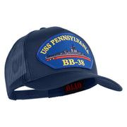 USS Pennsylvania BB 38 Blue Patched Solid Cotton Twill 5 panel Mesh Back Cap - Navy OSFM