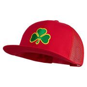 Clover Iron on Patched Flat Bill Snap Back Mesh Cap - Red OSFM