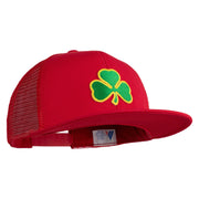 Clover Iron on Patched Flat Bill Snap Back Mesh Cap - Red OSFM