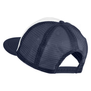 Old English Black J Patched Flat Bill Trucker Snapback Cap - White Navy OSFM