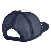 Old English Black J Patched Flat Bill Trucker Snapback Cap - White Navy OSFM