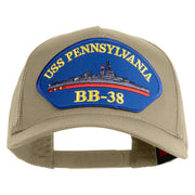 USS Pennsylvania BB 38 Blue Patched Solid Cotton Twill 5 panel Mesh Back Cap - Khaki OSFM
