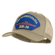 USS Pennsylvania BB 38 Blue Patched Solid Cotton Twill 5 panel Mesh Back Cap - Khaki OSFM