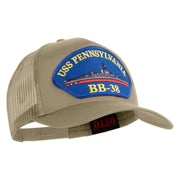 USS Pennsylvania BB 38 Blue Patched Solid Cotton Twill 5 panel Mesh Back Cap - Khaki OSFM