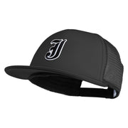 Old English Black J Patched Flat Bill Trucker Snapback Cap - Black OSFM
