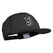 Old English Black J Patched Flat Bill Trucker Snapback Cap - Black OSFM