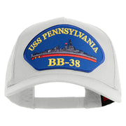 USS Pennsylvania BB 38 Blue Patched Solid Cotton Twill 5 panel Mesh Back Cap - White OSFM