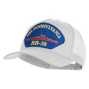 USS Pennsylvania BB 38 Blue Patched Solid Cotton Twill 5 panel Mesh Back Cap - White OSFM