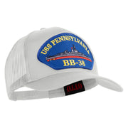 USS Pennsylvania BB 38 Blue Patched Solid Cotton Twill 5 panel Mesh Back Cap - White OSFM