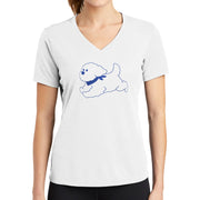 Cute Poodle Dog Graphic Design Ladies Big Size Mesh V-Neck T-Shirt - White XS