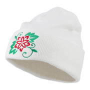 Christmas Poinsettia Flower Embroidered Long Beanie