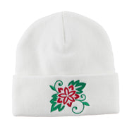 Christmas Poinsettia Flower Embroidered Long Beanie