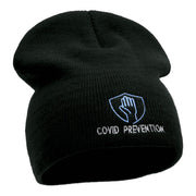 Covid Prevention Symbol Embroidered Short Knitted Beanie