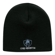 Covid Prevention Symbol Embroidered Short Knitted Beanie