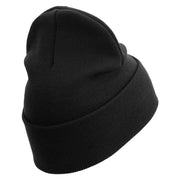 US Marine Semper Fidelis Logo Embroidered 12 Inch Solid Knit Cuff Long Beanie Made in USA - Black OSFM