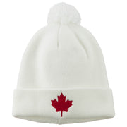 Canada Maple Leaf Embroidered Pom Beanie