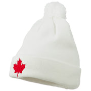 Canada Maple Leaf Embroidered Pom Beanie