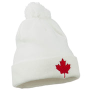 Canada Maple Leaf Embroidered Pom Beanie