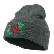 Christmas Poinsettia Flower Embroidered Long Beanie