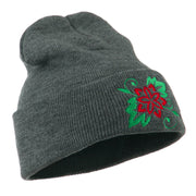 Christmas Poinsettia Flower Embroidered Long Beanie