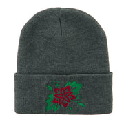 Christmas Poinsettia Flower Embroidered Long Beanie