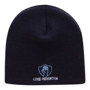 Covid Prevention Symbol Embroidered Short Knitted Beanie