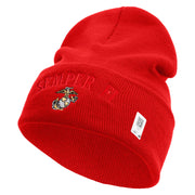 US Marine Semper Fidelis Logo Embroidered 12 Inch Solid Knit Cuff Long Beanie Made in USA - Red OSFM