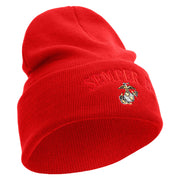 US Marine Semper Fidelis Logo Embroidered 12 Inch Solid Knit Cuff Long Beanie Made in USA - Red OSFM