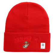 US Marine Semper Fidelis Logo Embroidered 12 Inch Solid Knit Cuff Long Beanie Made in USA - Red OSFM