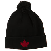 Canada Maple Leaf Embroidered Pom Beanie