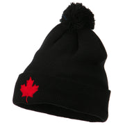 Canada Maple Leaf Embroidered Pom Beanie