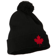 Canada Maple Leaf Embroidered Pom Beanie