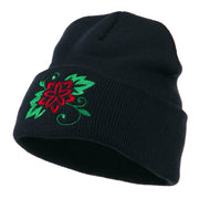 Christmas Poinsettia Flower Embroidered Long Beanie