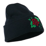 Christmas Poinsettia Flower Embroidered Long Beanie