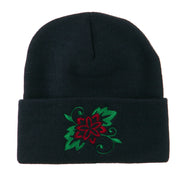 Christmas Poinsettia Flower Embroidered Long Beanie